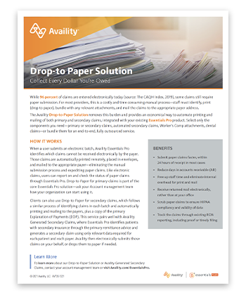 Availity Essentials Pro Drop-to-Paper flyer cover